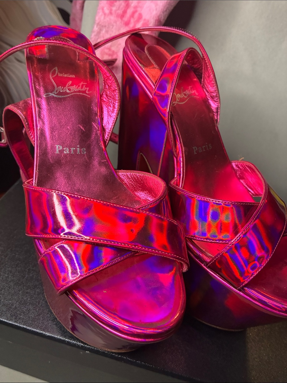 Christian Louboutin Pink Holographic Platform Sandals